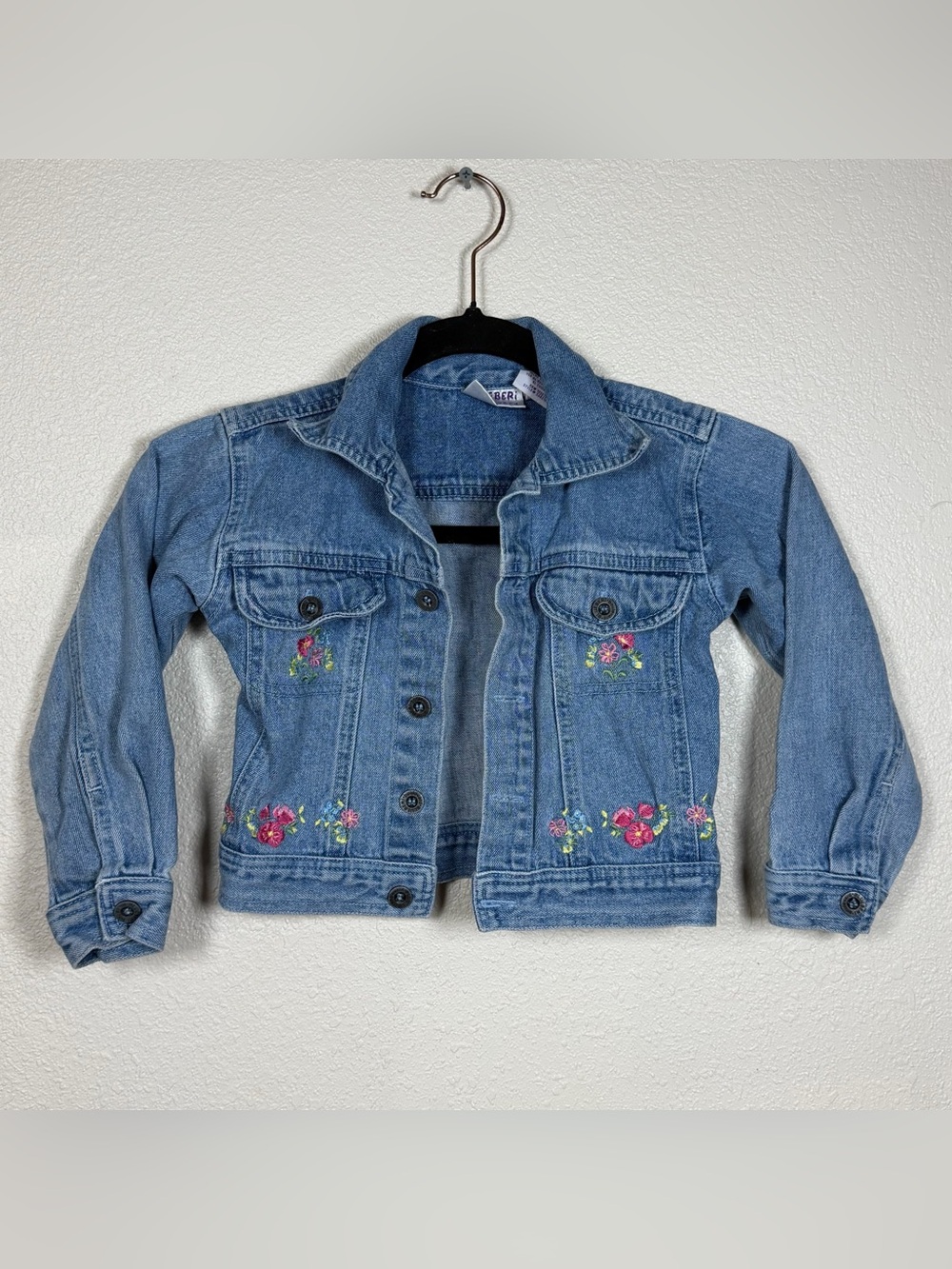 Girls 4T Blueberri Boulevard Light Wash Floral Embroidered Denim Jacket Button